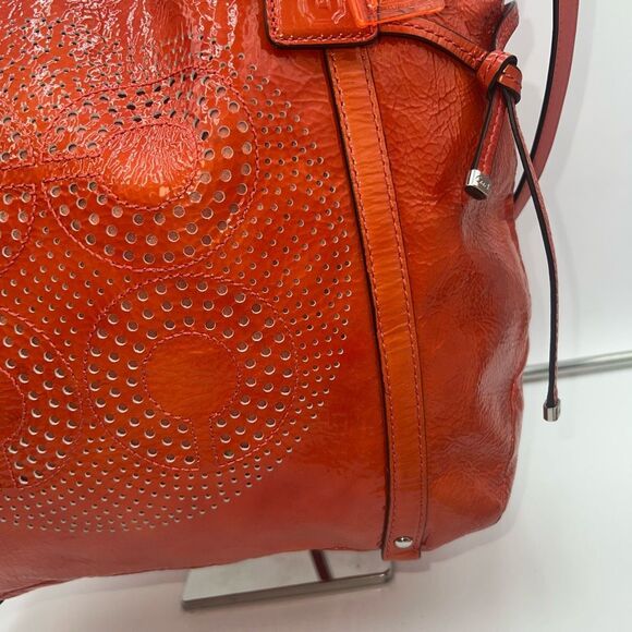 Coach AUDREY OP ART CORAL Peach Patent Leather Tote Shoulder/.Crossbody Bag BOTH - Picture 5 of 11